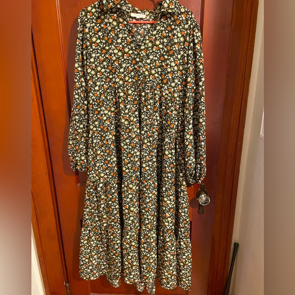 Umgee Black Floral Maxi Dress with Orange & White Flowers